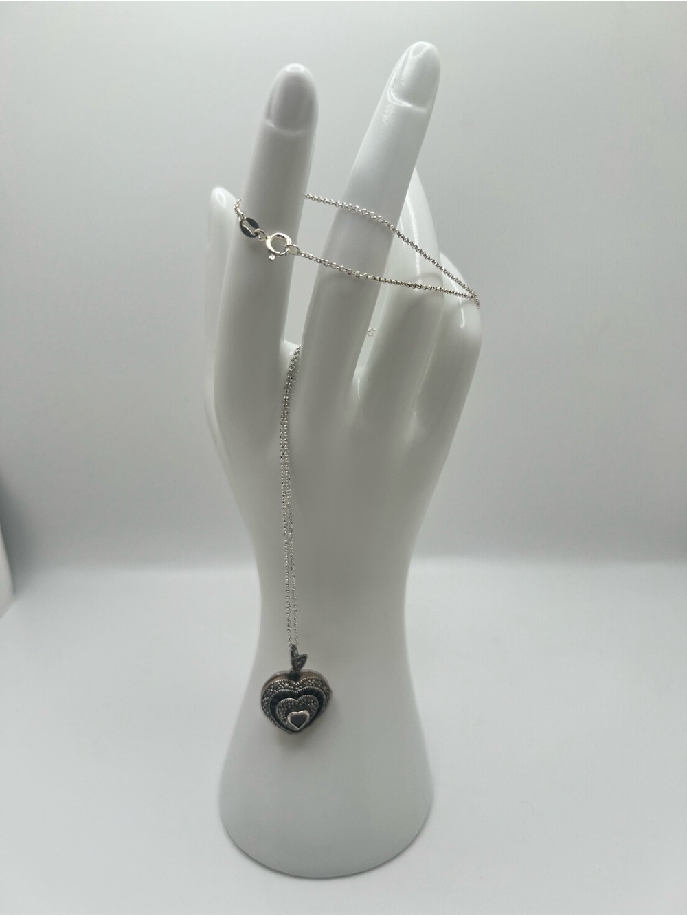 Sterling Silver Double Heart Pendant Locket Necklace - Silver